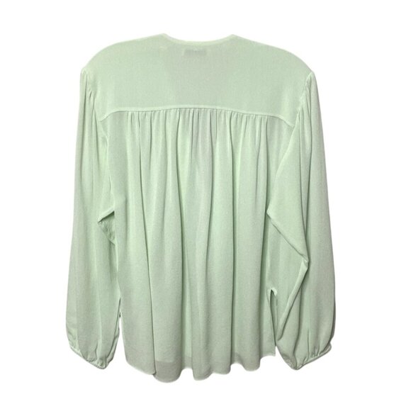 Vince Shirred Silk Blouse Womens Size Small Draped Front Light Green Long Sleeve - Picture 3 of 12